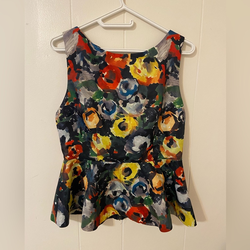 Alice + Olivia Multicolor Abstract Peplum Sleeveless Top Large